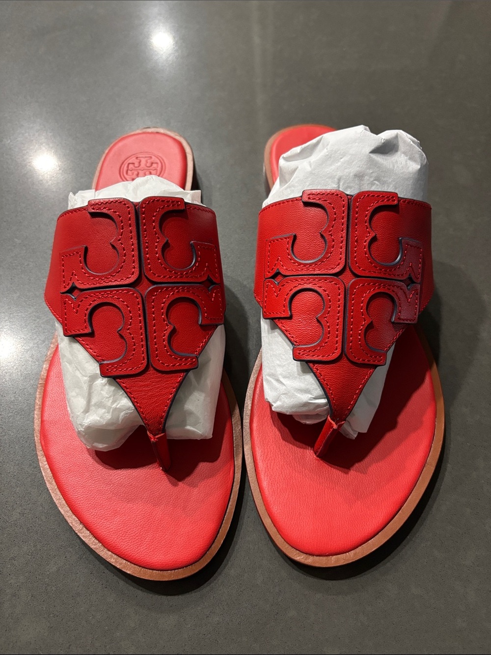 Tory Burch Red Leather Logo Thong Slide Sandals